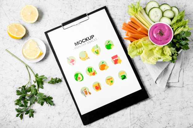 Assortment Of Snacks With Clipboard Mock-Up Psd
