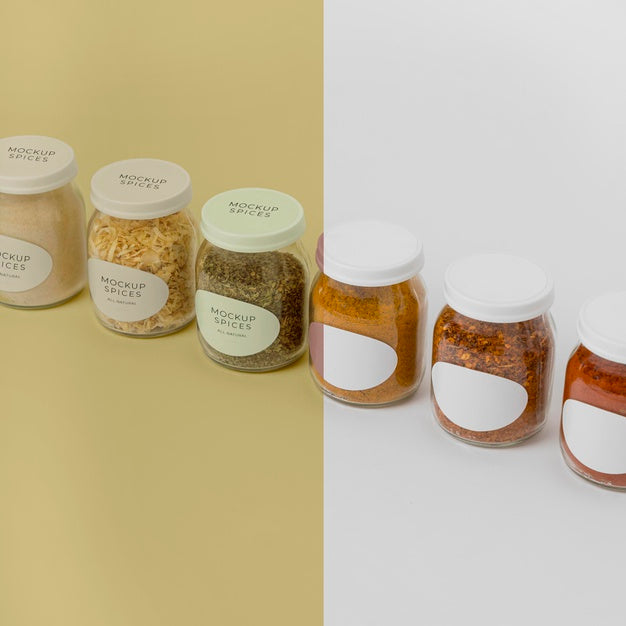 Assortment Of Spices With Label Mock-Up Psd