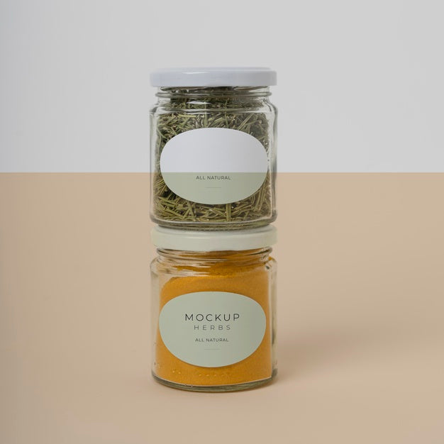 Assortment Of Spices With Label Mock-Up Psd