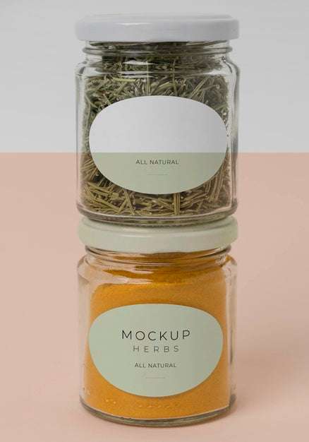 Assortment Of Spices With Label Mock-Up Psd