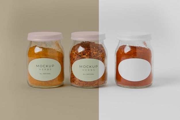 Assortment Of Spices With Label Mock-Up Psd