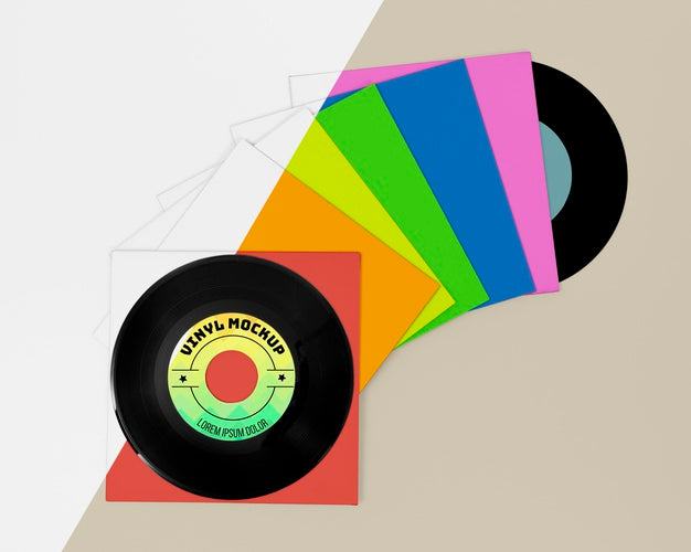 Assortment Of Vinyl Records Mock-Up Psd