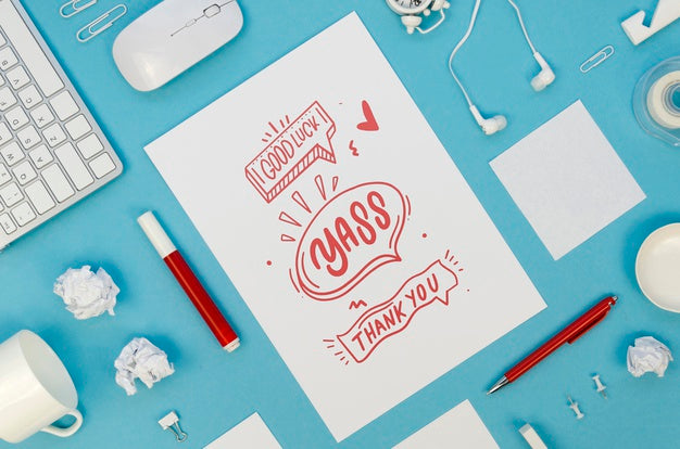 Assortment With Card Mock-Up On Blue Background Psd