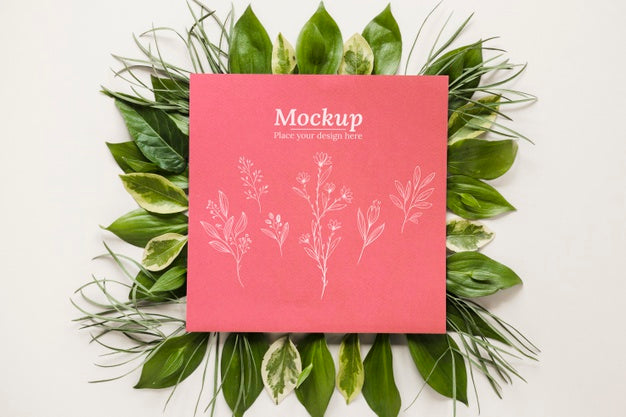 Assortment With Mock-Up Card With Leaves Psd