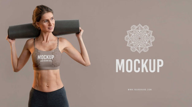 Athletic Woman Holding Yoga Mat Psd - Mockup Hunt