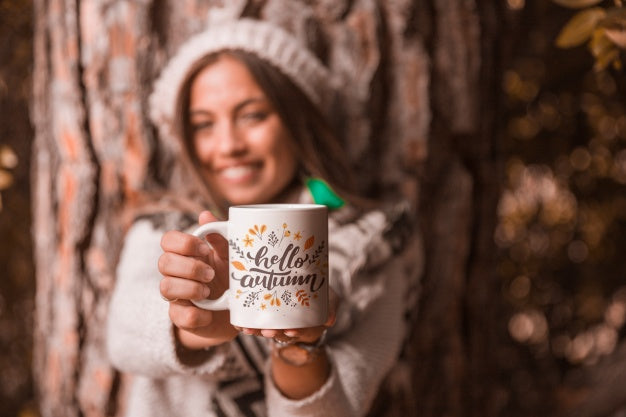 Autumn Concept With Woman Holding Mug Psd