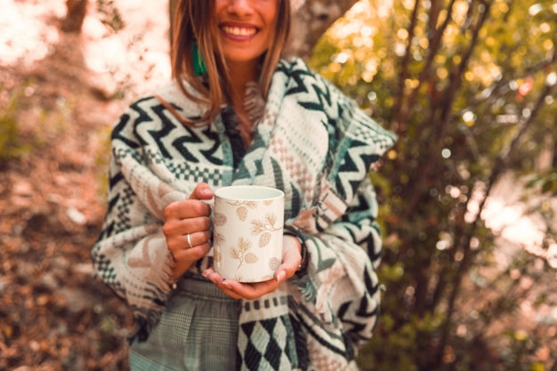 Autumn Concept With Woman Holding Mug Psd