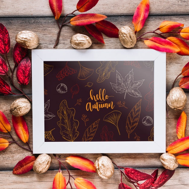 Autumn Mockup With Frame Psd