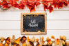 Autumn Mockup With Slate In Between Leaves Psd