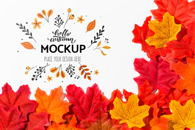 Autumnal Colorful Leaves Arrangement Psd