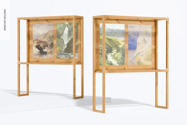 B2 Poster On Wood Exhibition Stands Mockup, Front View Psd