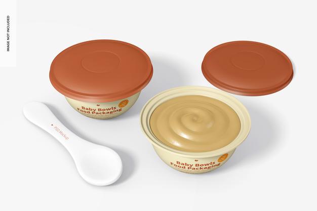 Baby Bowls Food Packaging Set Mockup Psd