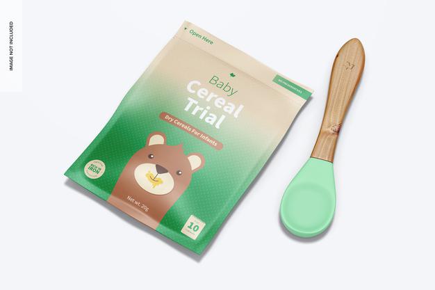 Baby Cereal Trial Pack With Spoon Mockup Psd