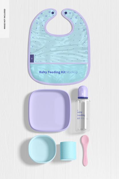 Baby Feeding Kit Mockup, Top View Psd