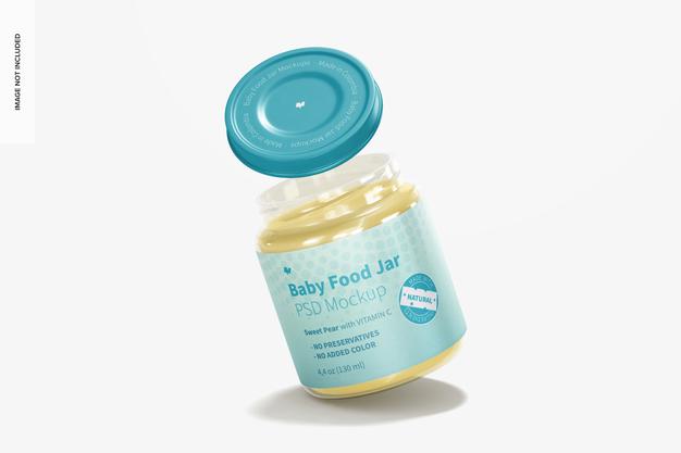 Baby Food Jar Mockup, Falling Psd