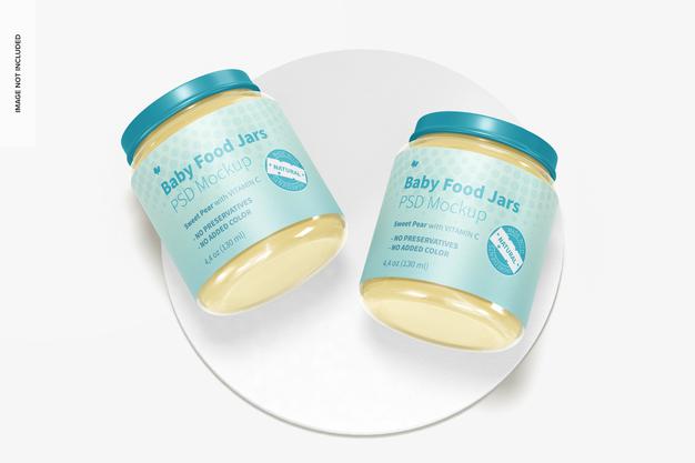 Baby Food Jar Mockup, Top View Psd