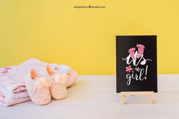 Baby Girl Mockup With Board And Shoes Psd