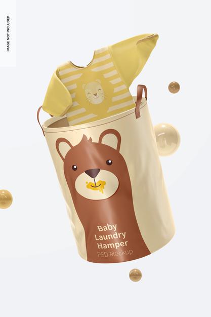 Baby Laundry Hamper Mockup, Floating Psd