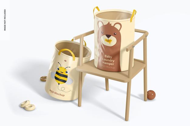 Baby Laundry Hamper Mockup, Right View Psd