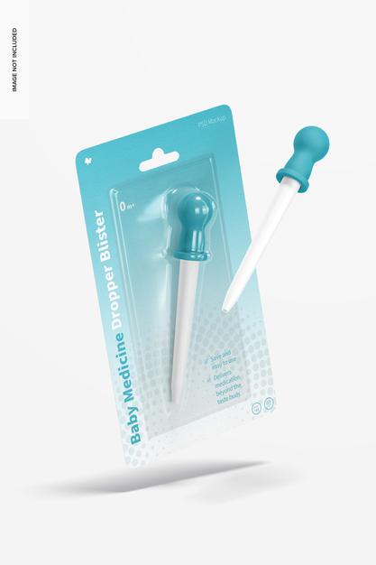 Baby Medicine Dropper Blister Mockup, Falling Psd