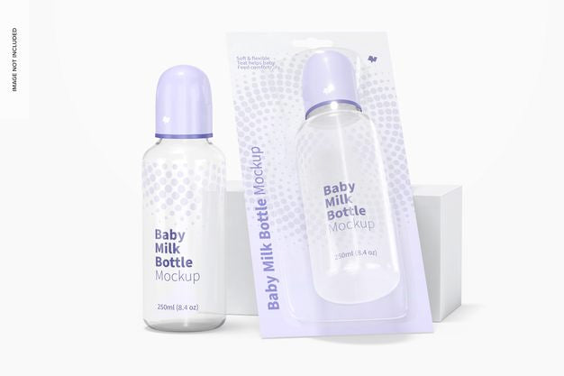 Baby Milk Bottle Mockup, Leaned Psd
