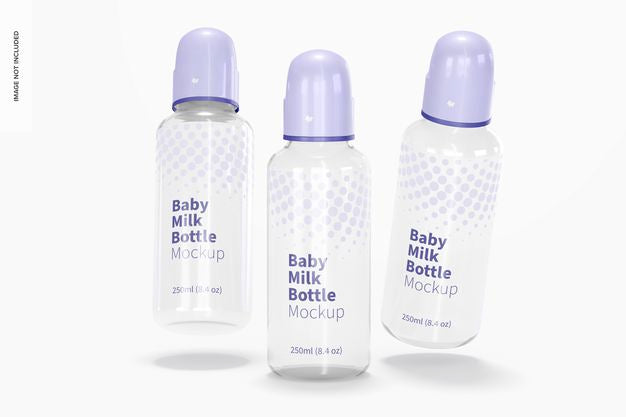 Baby Milk Bottles Mockup, Falling Psd