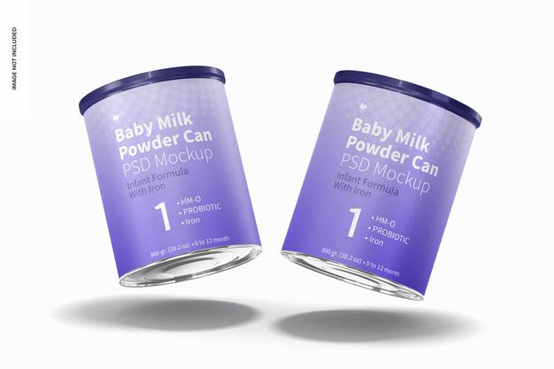 Baby Milk Powder Can Mockup, Falling Psd