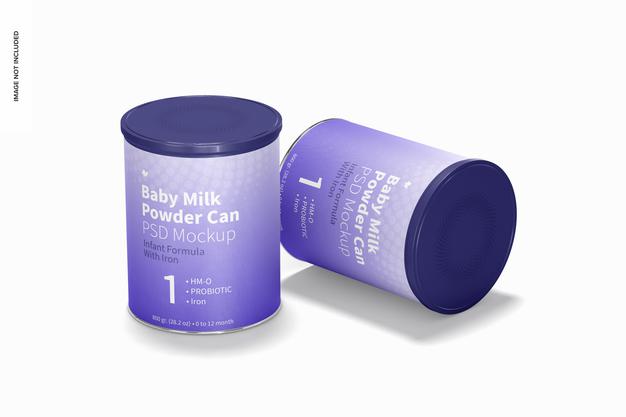 Baby Milk Powder Can Mockup, Perspective Psd