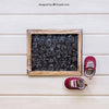 Baby Mockup With Slate And Little Shoes Psd