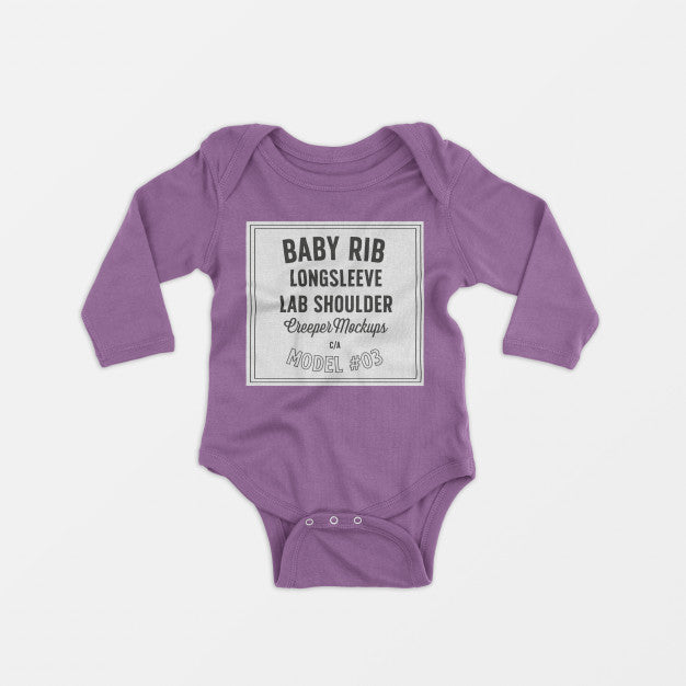 Baby Rib Longsleeve Lap Shoulder Creeper Mockup Psd