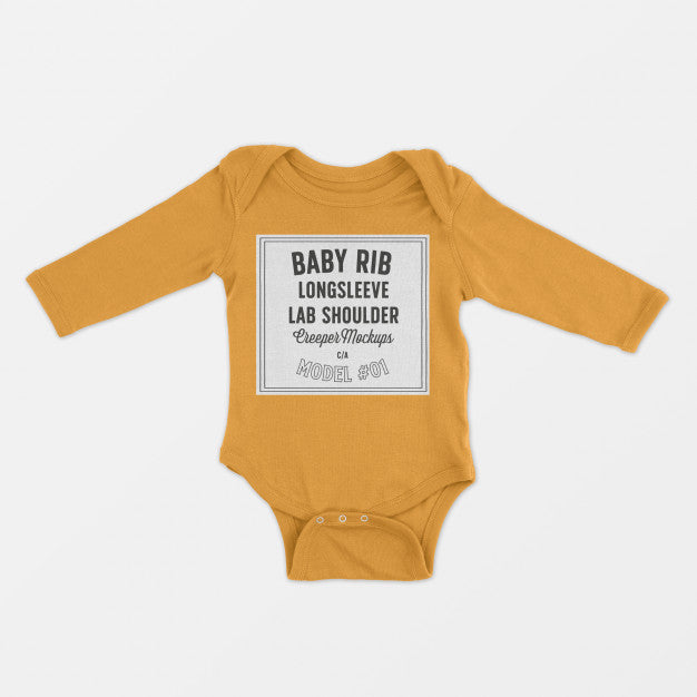 Baby Rib Longsleeve Lap Shoulder Creeper Mockup Psd
