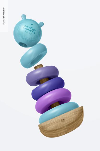 Baby Ring Pyramid Toy Mockup, Floating Psd