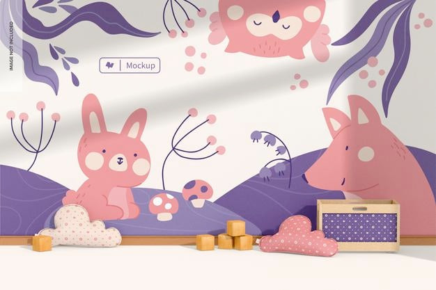 Baby Room Wall Mockup, Front View Psd
