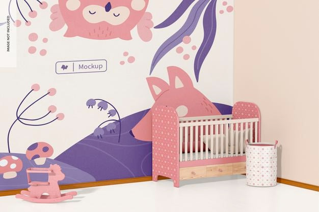 Baby Room Wall With Crib Mockup Psd