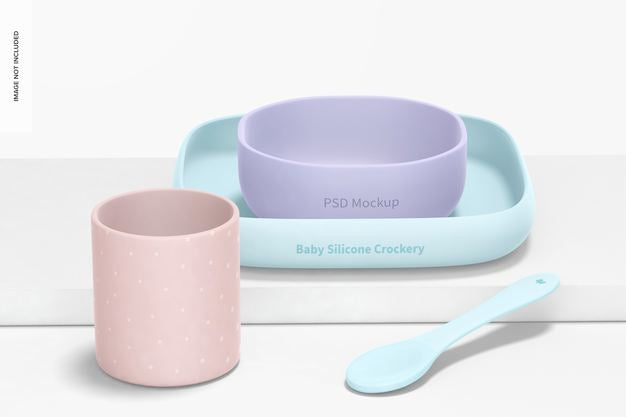 Baby Silicone Crockery Kit Mockup, Front View Psd