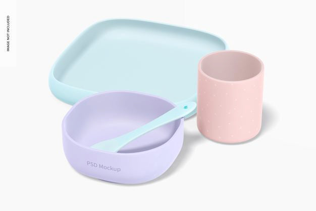 Baby Silicone Crockery Kit Mockup, Right View Psd
