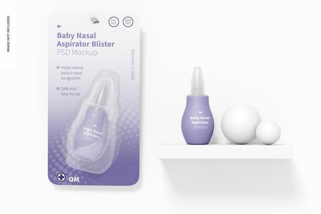 Baby Silicone Nasal Aspirator Blister Mockup, Hanging Psd