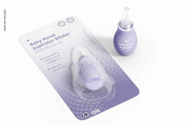 Baby Silicone Nasal Aspirator Blister Mockup, Top View Psd