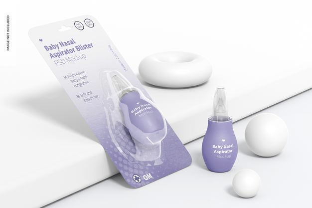 Baby Silicone Nasal Aspirator Blister Psd Mockup, Leaned Psd