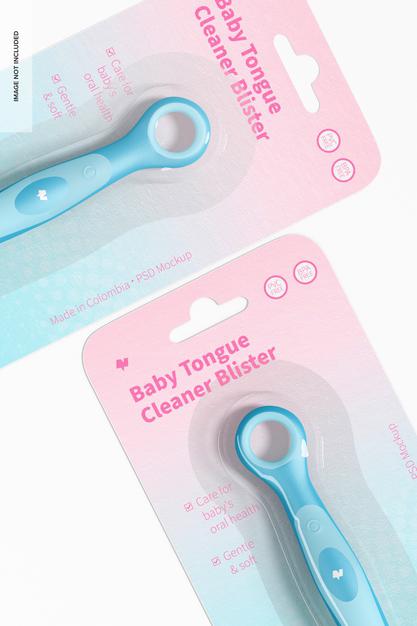 Baby Tongue Cleaner Blister Mockup, Close-Up Psd