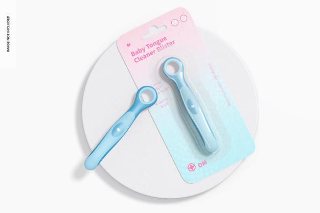 Baby Tongue Cleaner Blister Mockup, Top View Psd