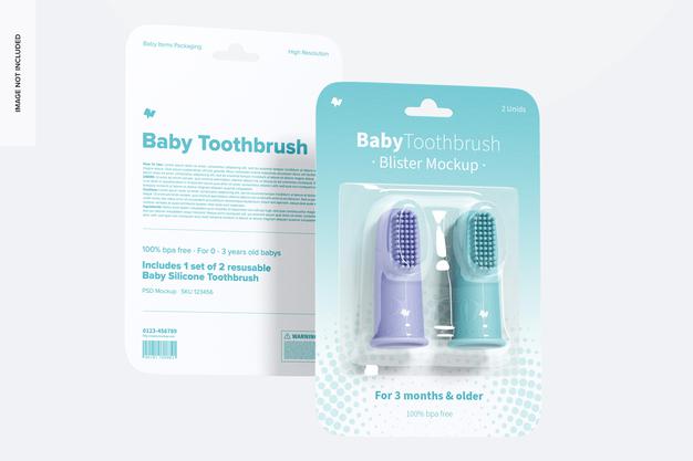 Baby Toothbrush Blister Mockup, Front And Back View Psd