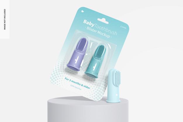 Baby Toothbrush Blister Mockup, Leaned Psd