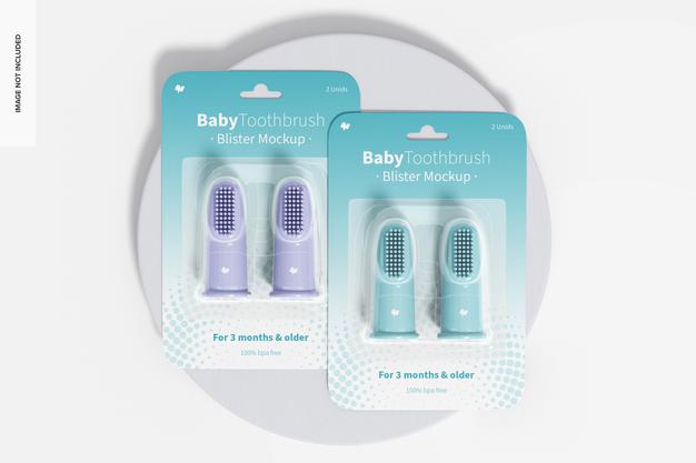 Baby Toothbrush Blister Mockup, Top View Psd
