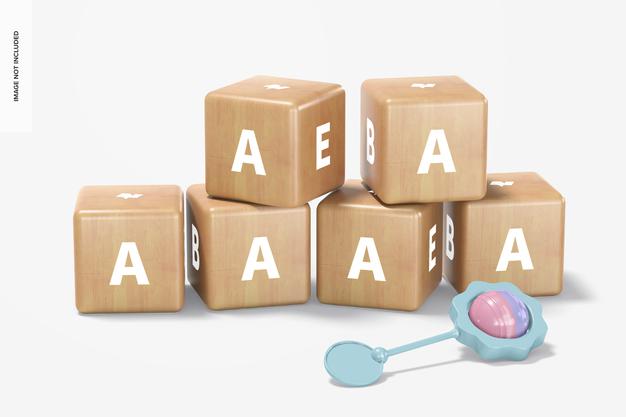 Baby Wooden Blocks Set Mockup, Front View Psd