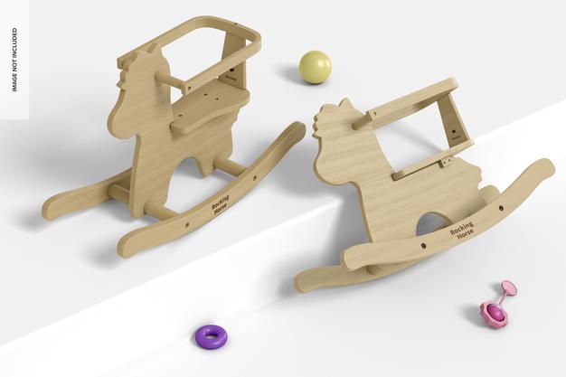 Baby Wooden Rocking Horse Mockup Psd