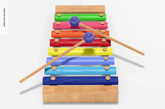 Baby Wooden Xylophone Mockup, Perspective Psd