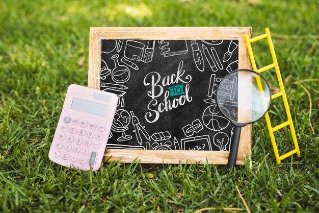 Back To School Arrangement On Grass Mock-Up Psd