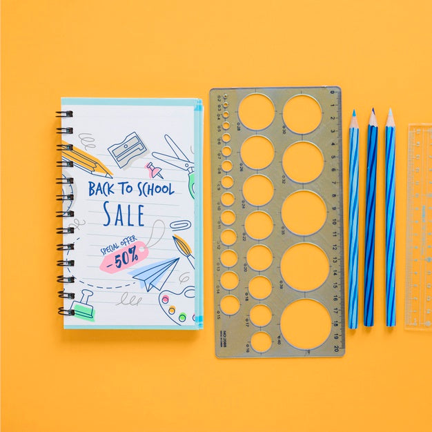 Back To School Arrangement With Blue Supplies Psd