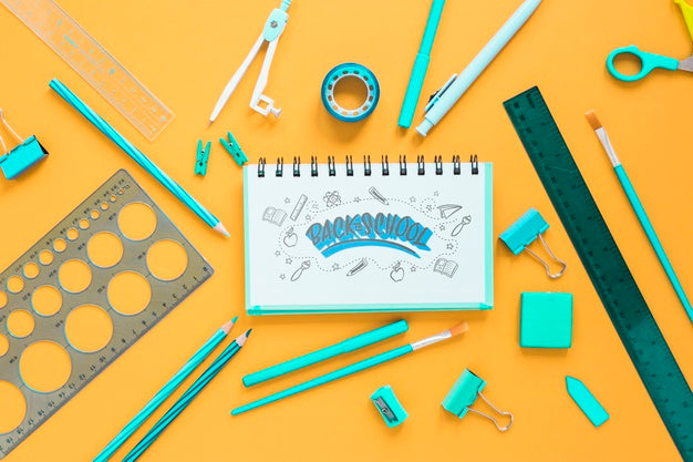 Back To School Arrangement With Turquoise Supplies Psd
